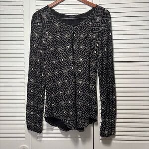 Lucky Brand Womens Small Multicolor Gauze Boho Print Long Sleeve Blouse Size S
